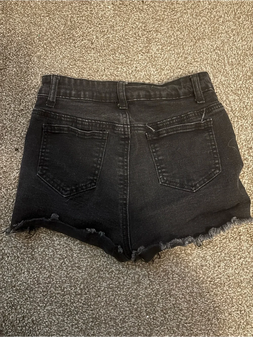Black Distressed Denim Buckle Shorts